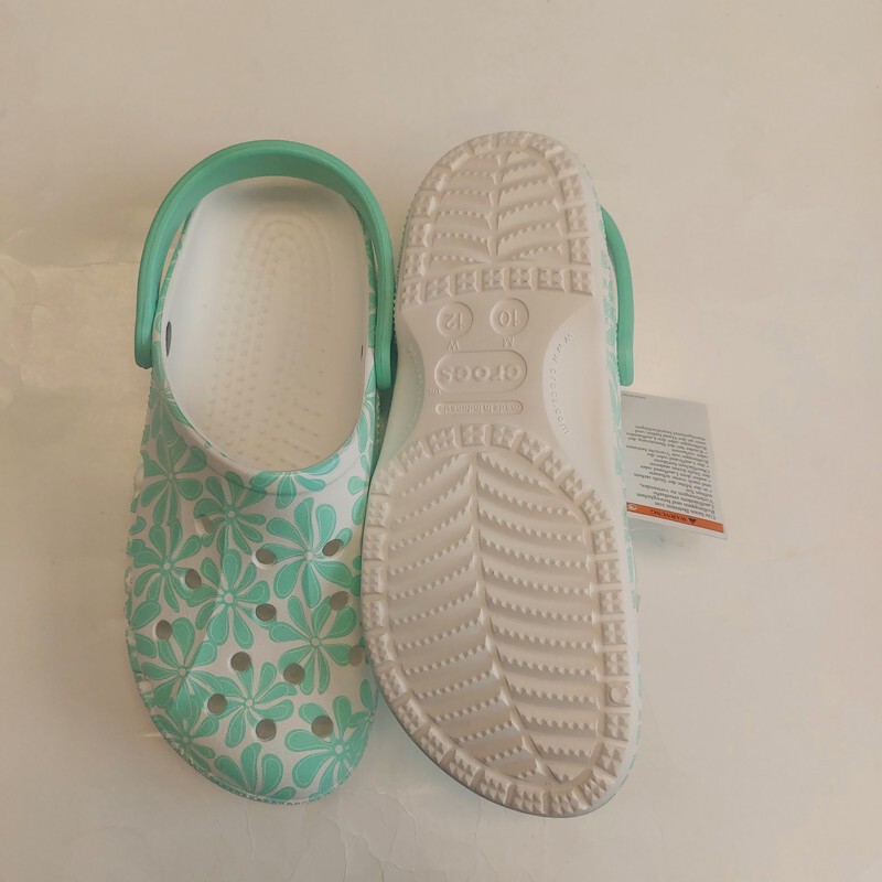 Crocs Baya Seasonal Printed Clogs Womens Size 12 Mens 10 Green White Sandals New