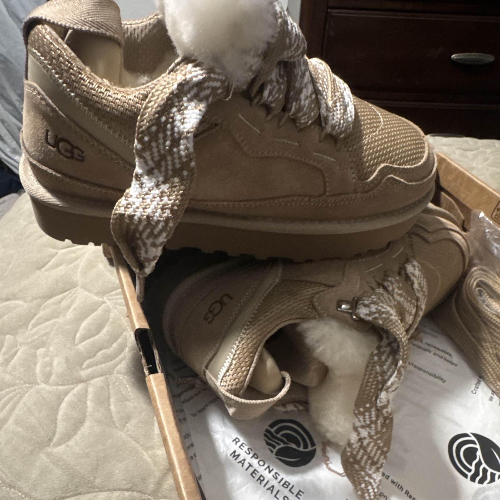 UGG Beige Unisex Adults Low Top Lace-Up Athletic Sneaker, New with Box