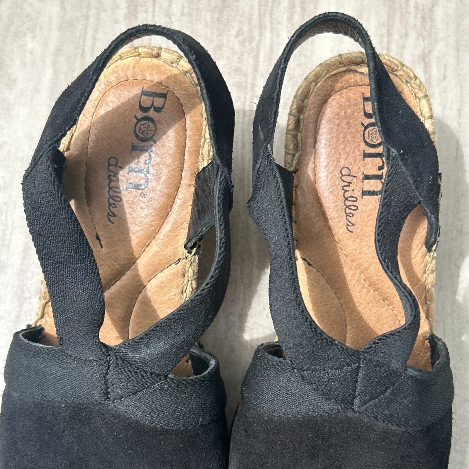 BORN Black Suede Espadrille Wedge Platform Sandals Women’s Size 5 Vacation