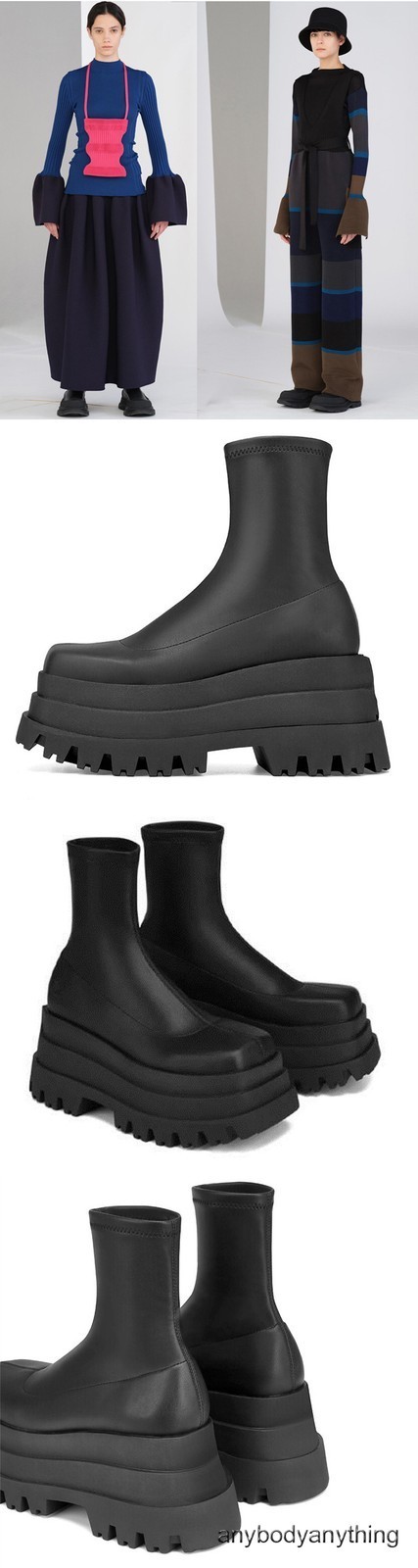 Street Style Women Thick Soled Platform Stretchy Ankle Boots High Heel Round Toe
