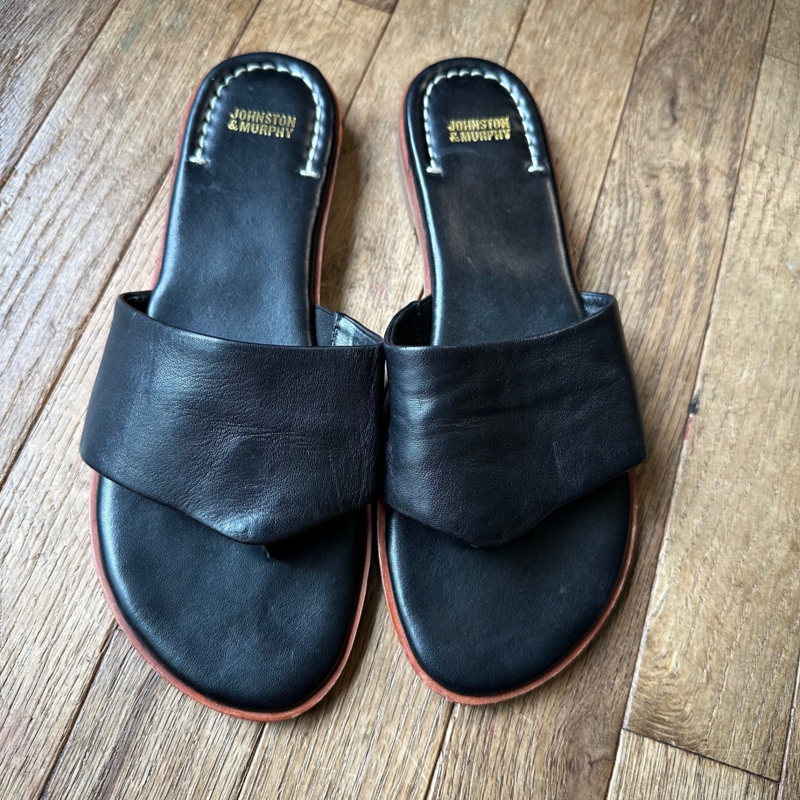 Johnston & Murphy Black Leather Slides Sandals Women’s Size 8M