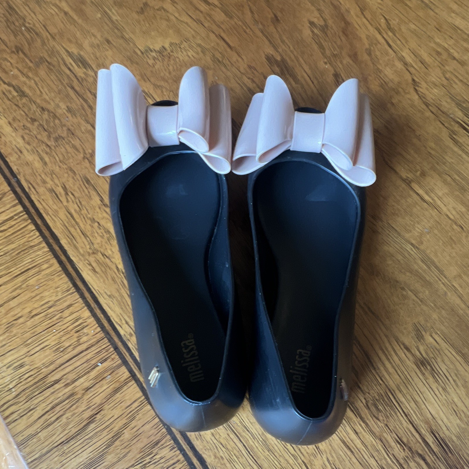 Melissa Ultragirl Classy Black Jelly Flats Pink Bow Peep Toe Shoes Size 5, 35EUR