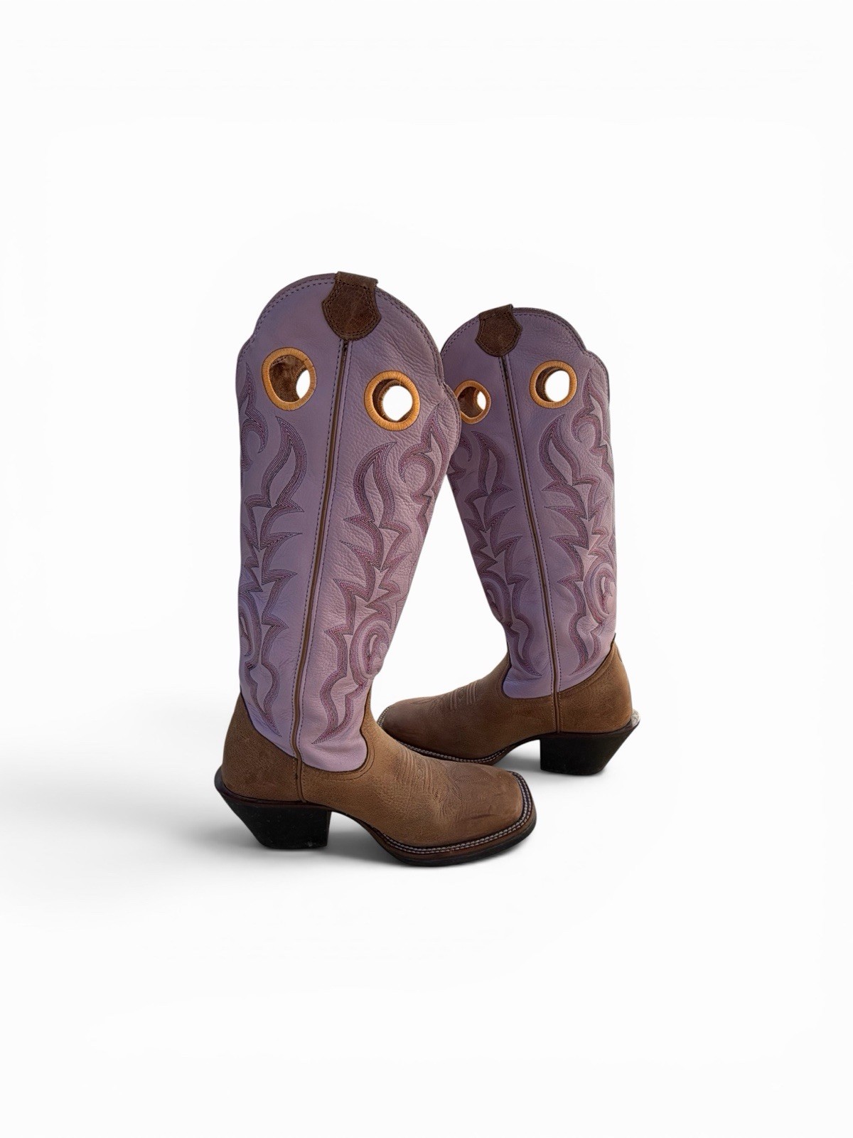 Tony Lama Womens 3R Buckaroo Boots Lavender Tops 2″ Heel Western Cowboy Sz 8B