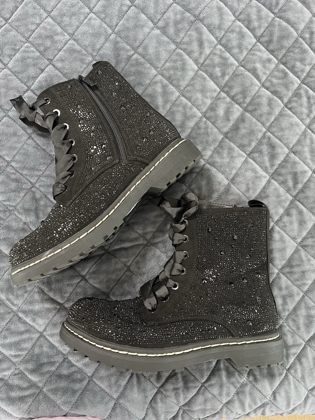 Torrid X Betsey Johnson Combat Boots Women 8.5 WW Wide Rhinestone Studded