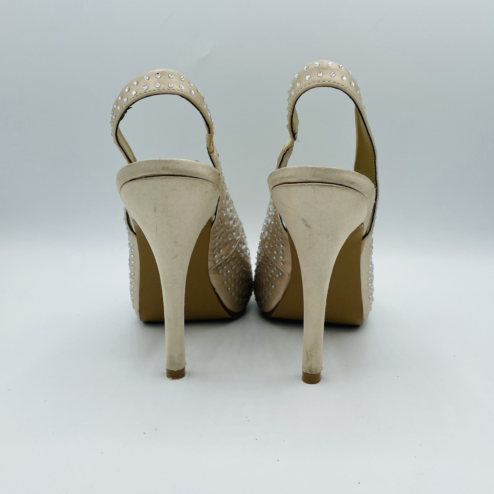 Lulu Townsend Shoes Womens Size 9 Beige Rhinestone Sling Back High Heels Sandals