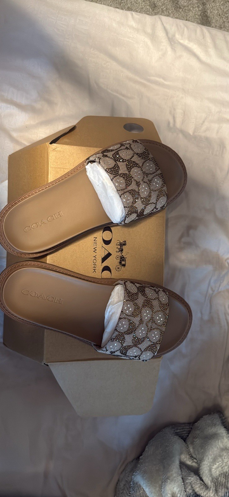 Coach Leather Logo Slide Sandals Tan Brown Comfort Straps Women’s Size 9
