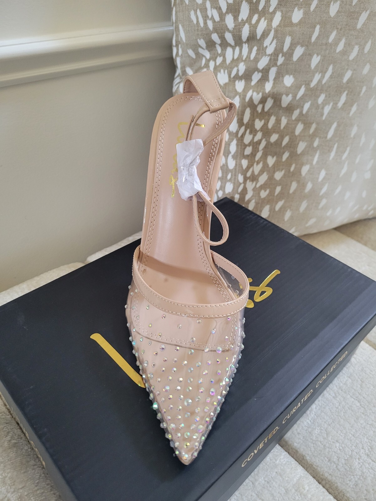 Nude Clear Rhinestone Pointed toe Heels-Lulu’s Women’s Size 8