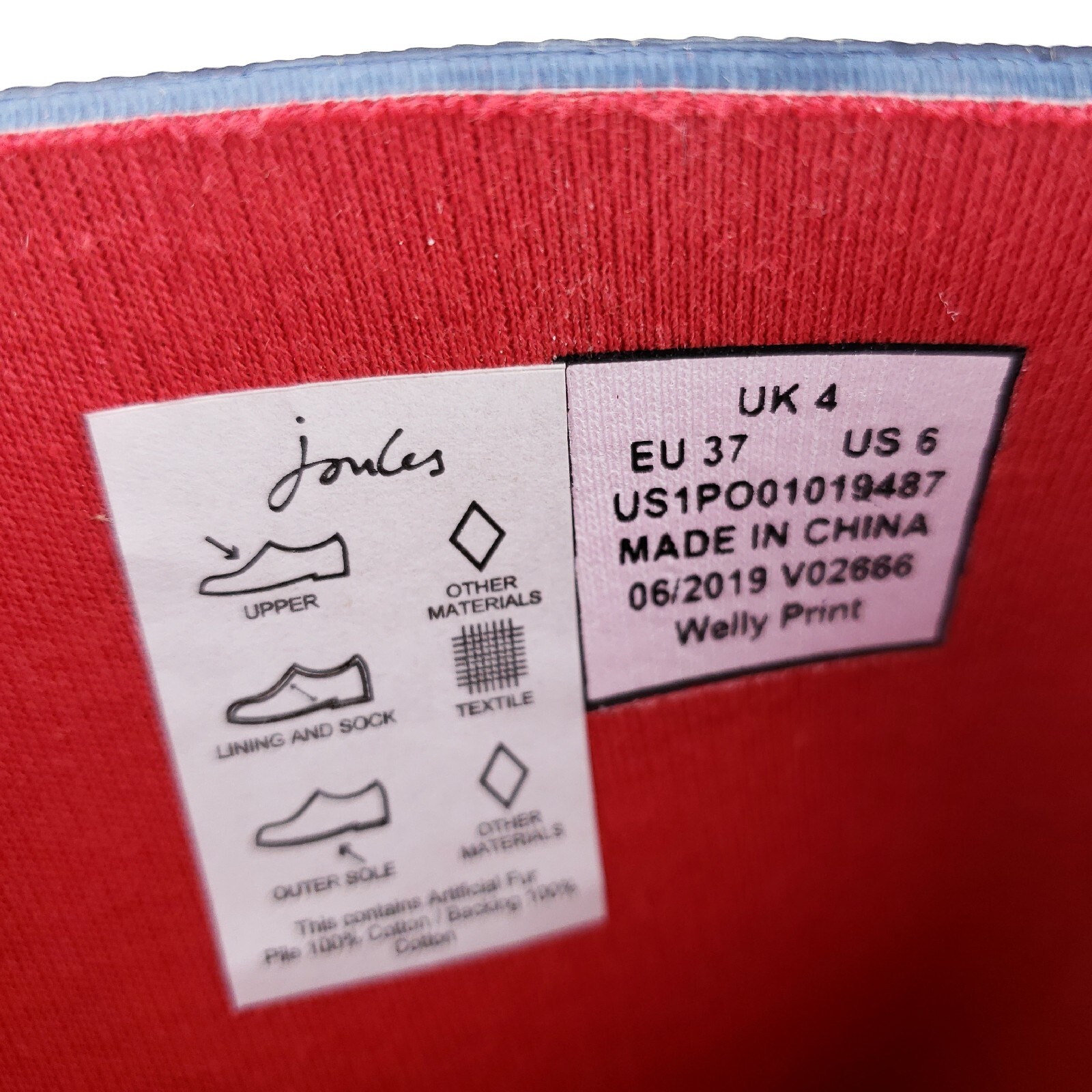 NWT JOULES Welly Print Tall Rain Boots NAVY RAIN Size 37 – US 6