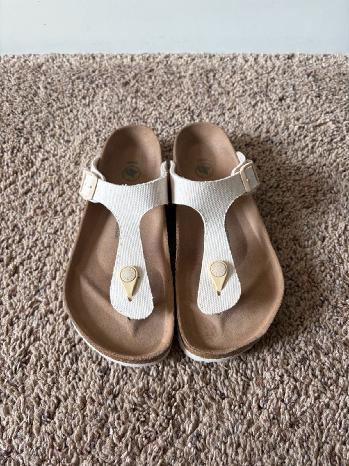 Birkenstock Gizeh Vegan Textile Sandals, Vegan Canvas Eggshell Sz 37 EU / 6-6.5