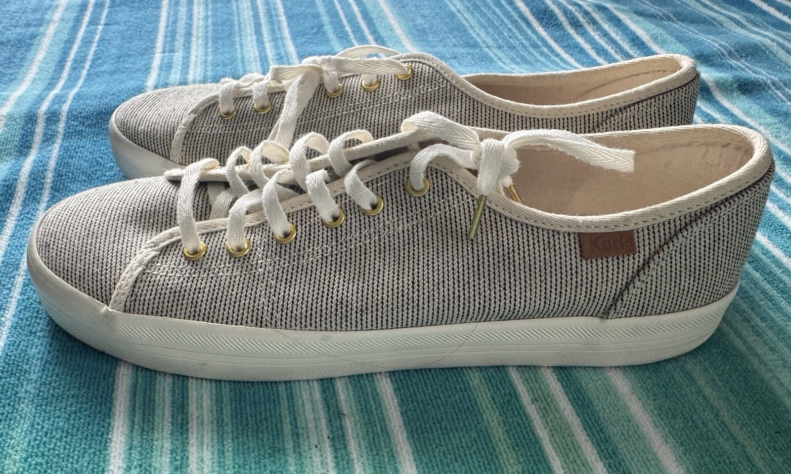 Keds Shoes Womens 7.5 Jump Kick Casual Sneakers Stripe Beige