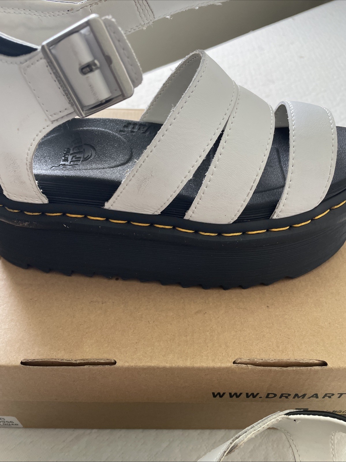 Dr Martens Blaire Quad White Hydro Leather Platform Sandals Strappy Women US 7