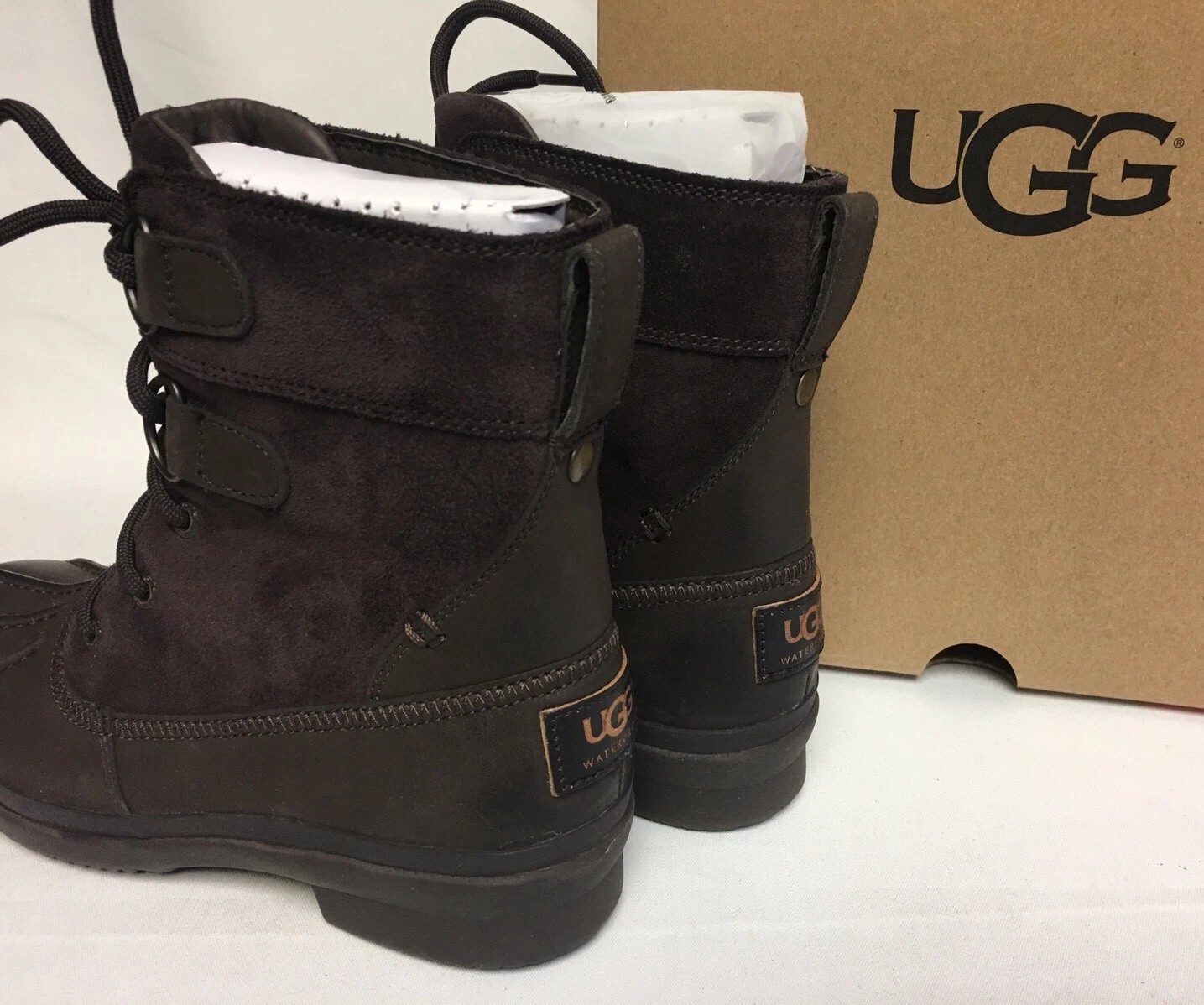 UGG AZARIA Stout Brown LEATHER SHEEPSKIN WATERPROOF DUCK BOOTS 1017380 Size 5