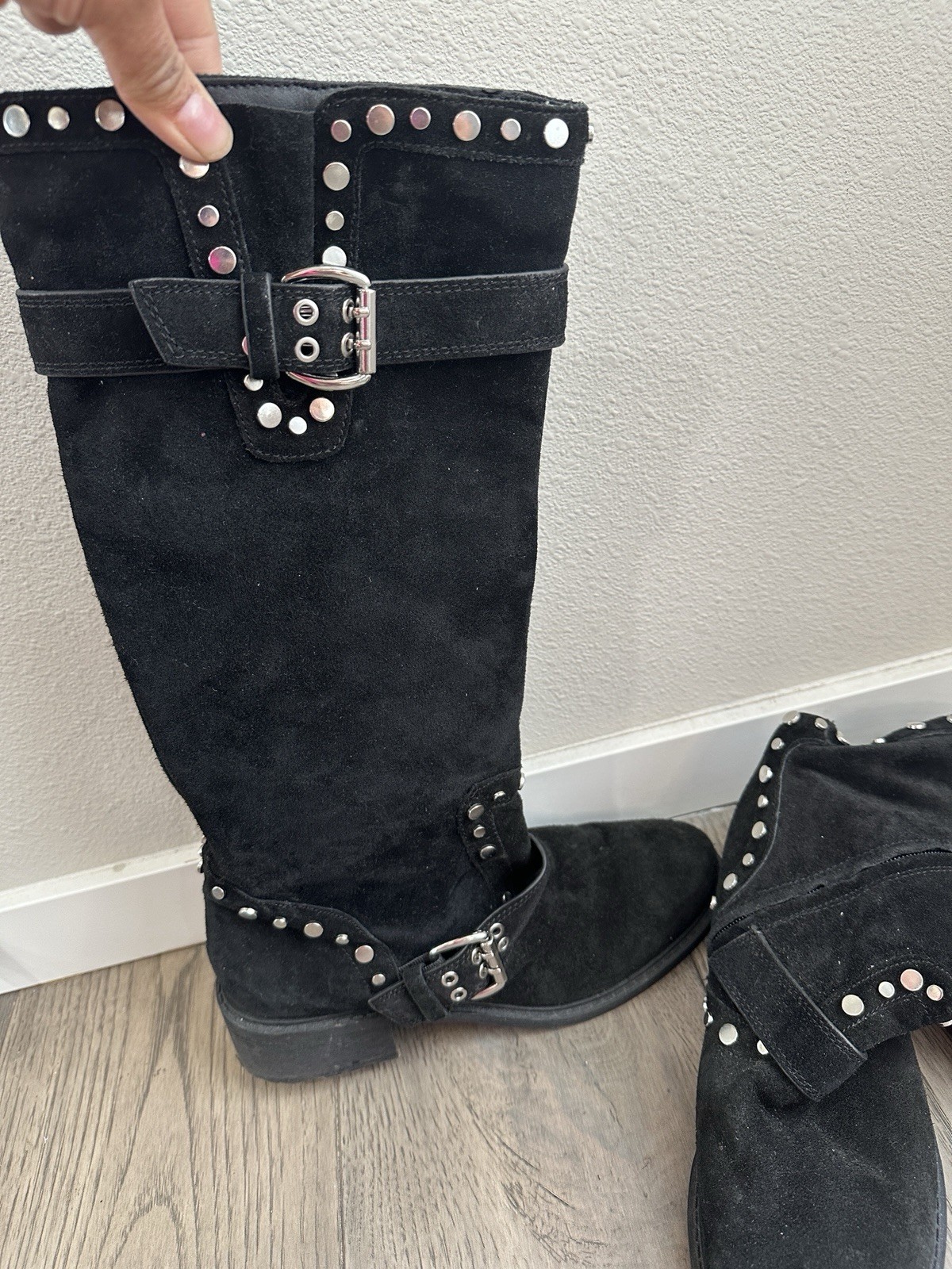 Sam Edelman Deryn Studded Suede Knee High Boot Women Size 8.5 Black