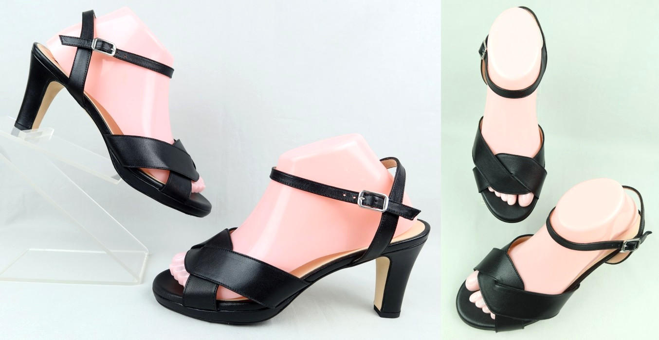 Sargasso & Grey Isabella Black Leather Sandals Sz 38.5 US 7.5 Extra Wide