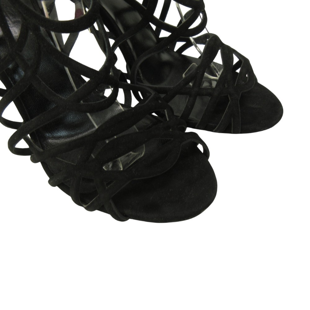HERMES Good Condition Sandals Shoes High Heels Suede 37 24.0cm Black 0122 ■MNK4