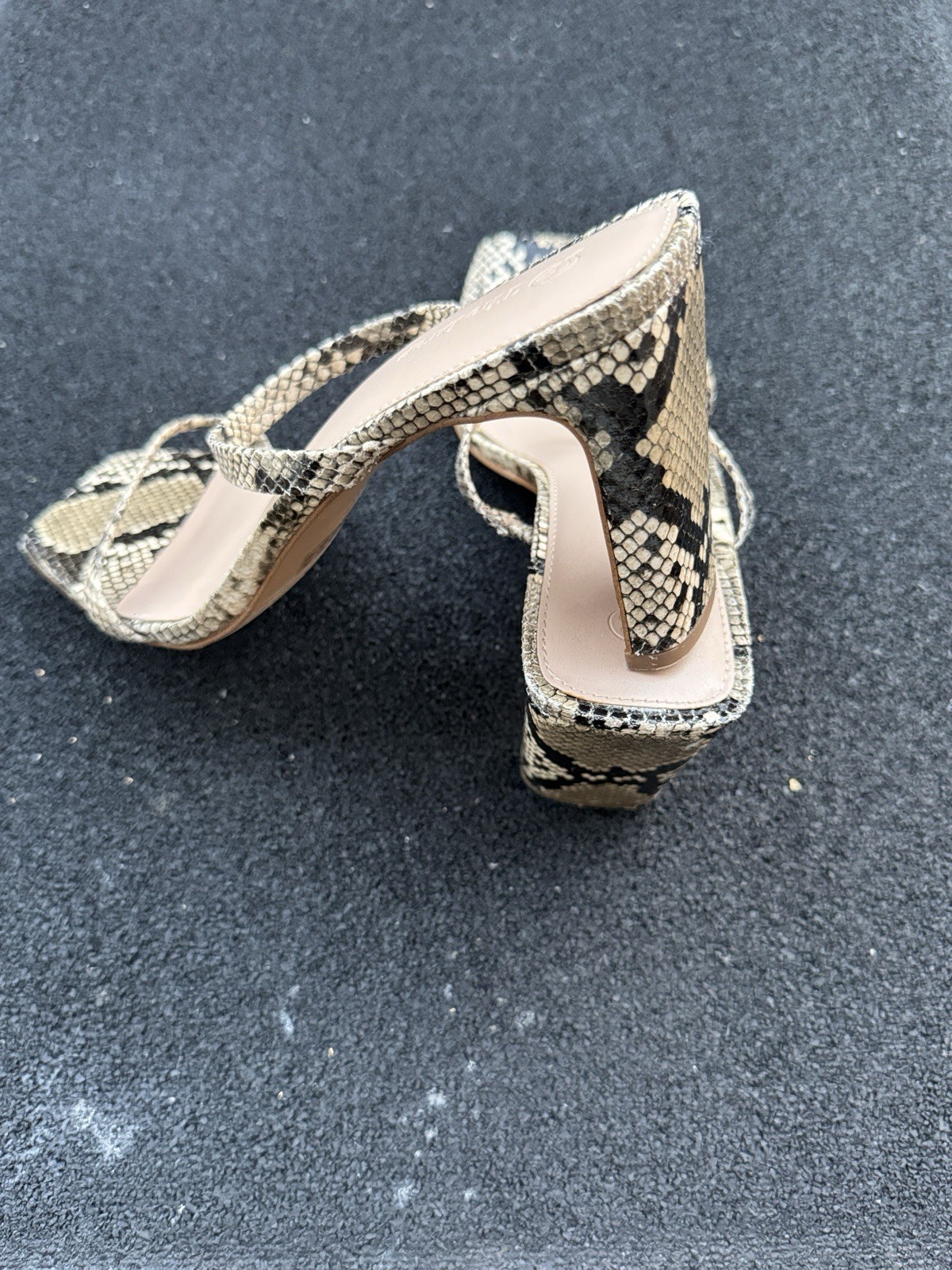 The Drop Snakeskin Strappy Mule Heels Square Toe Womens 9.5