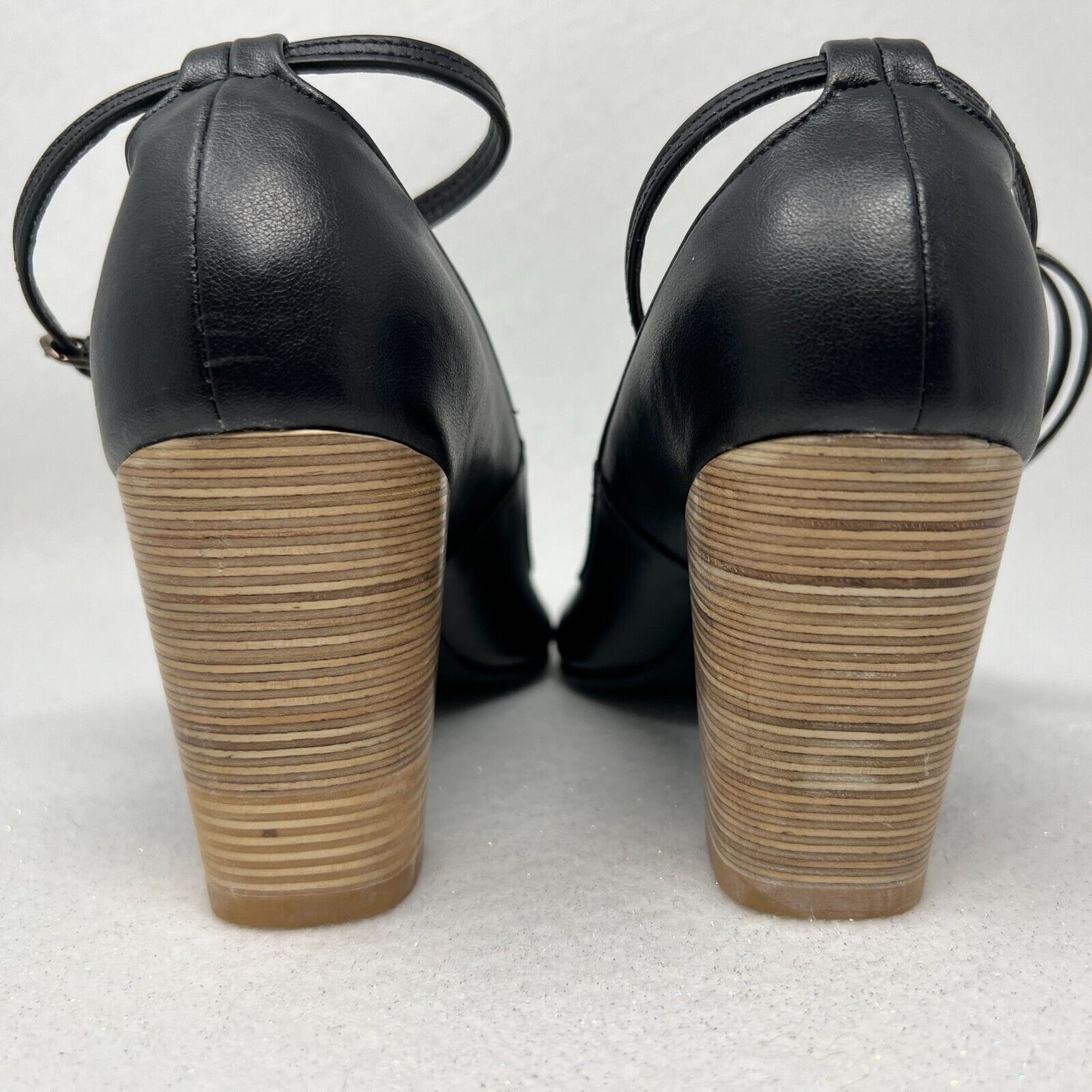 Nicora Natalie Heels Black Vegan Leather Size 7.5-8/38 Vibram Sole Ankle Strap