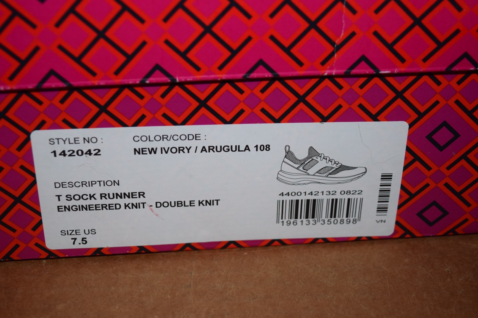 TORY BURCH T SOCK RUNNER IVORY/GREEN WOMEN SNEAKERS 5.5, 7, 11