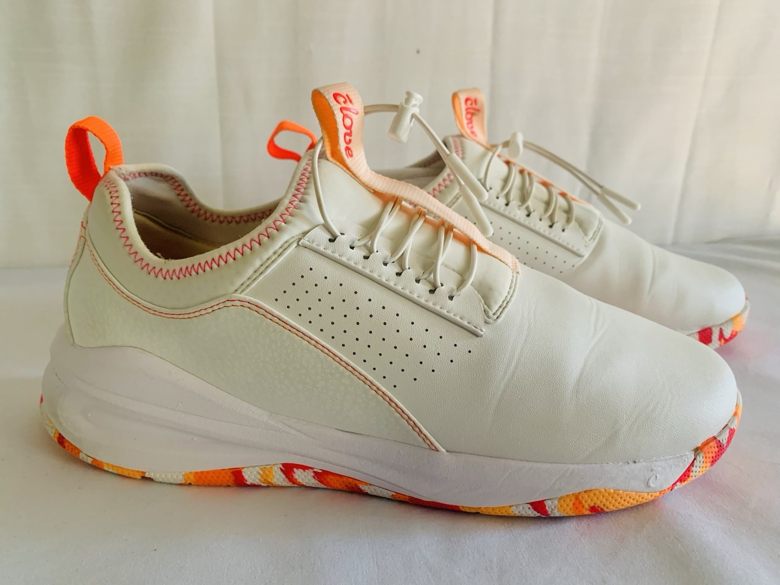 Clove Shoes/Sneakers, White with Orange & Pink Accents, W12.5 / M11 Sunset Pop