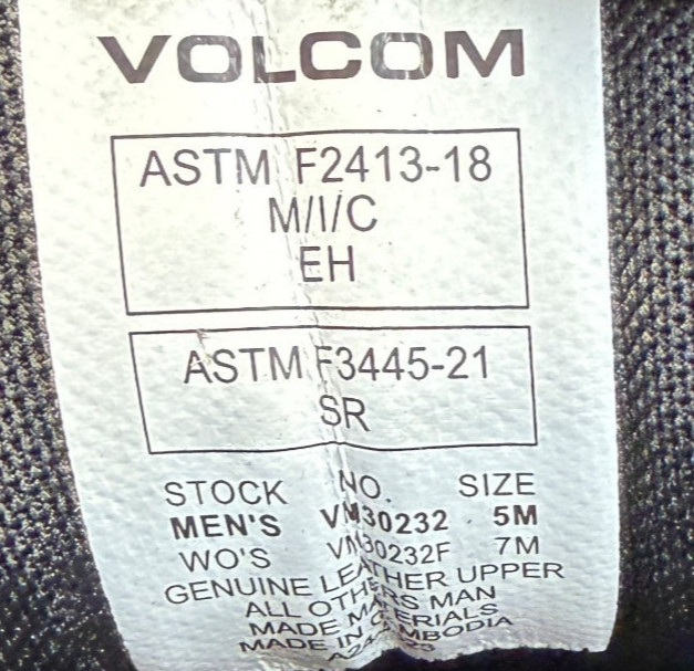 Volcom Evolve Low Womens Size 7 Triple Black Composite Toe Safety Working Shoes