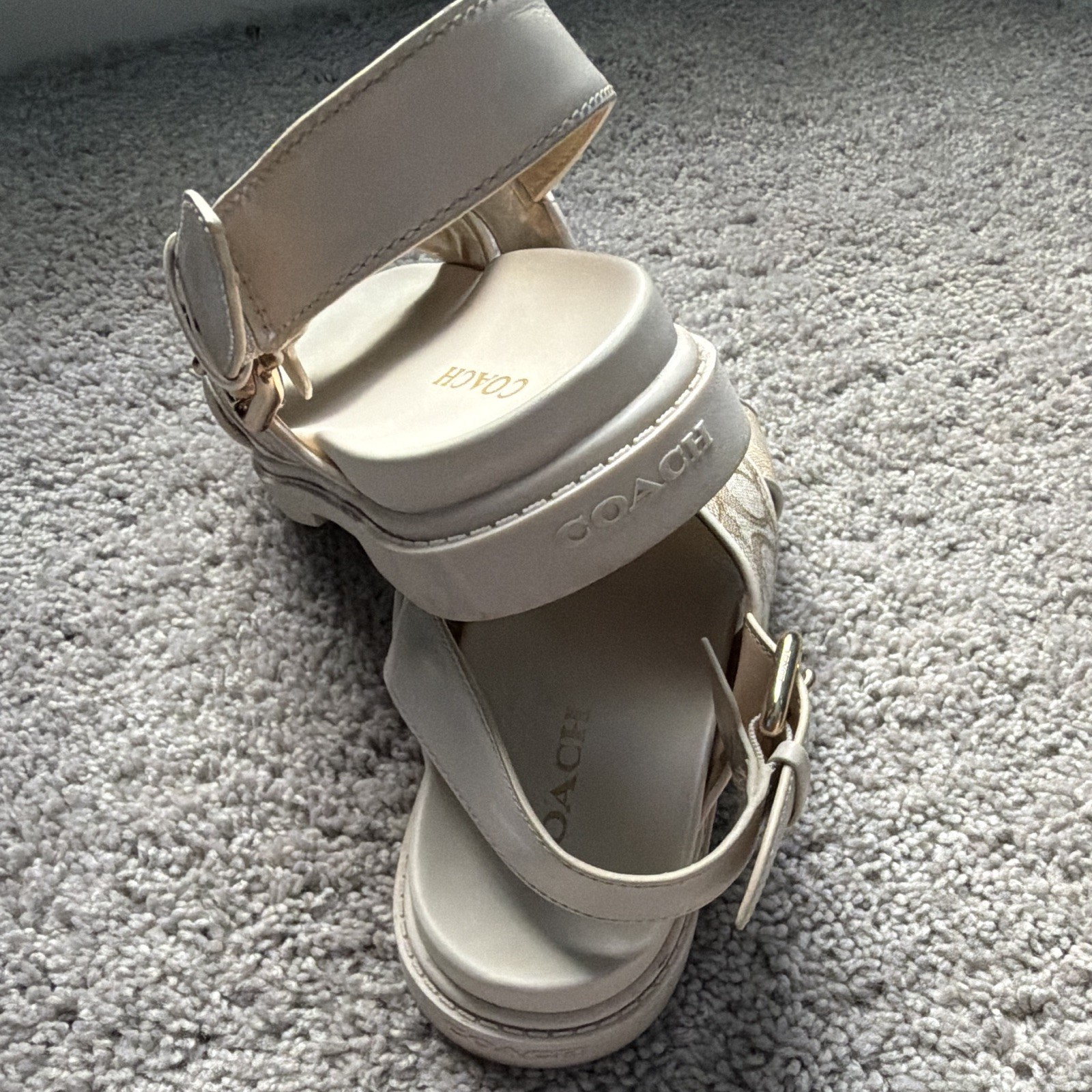 Coach Signature Canvas Strappy Buckle Ankle Strap Sandals Beige/Ivory 6