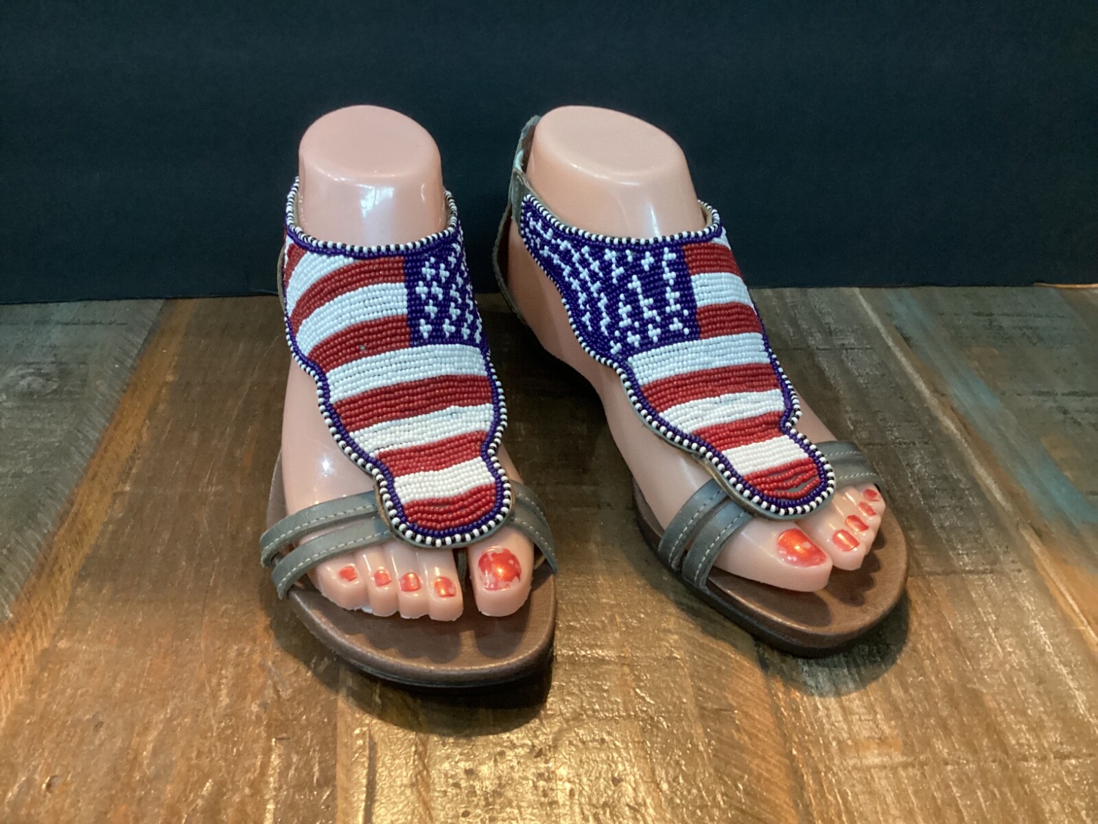 Pikolinos Maasai Beaded Gladiator Sandals flats Women’s Sz 36/6 USA Flag