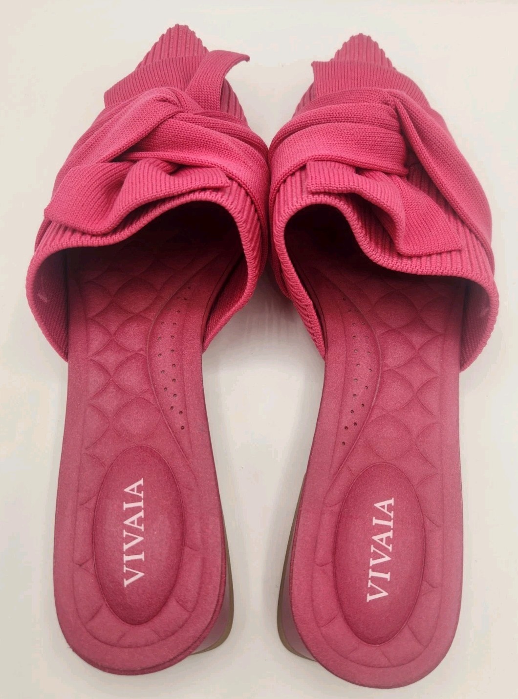 Vivaia Yaffa Pink Knit Pointed Toe Mule Flats Shoes Womens Sz EU 38 Bow Knot