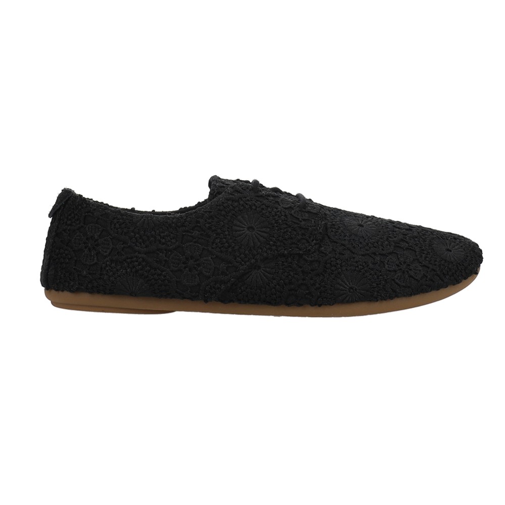 Sanuk Bianca Crochet Lace Up Womens Black Flats Casual 1015892-BBLC