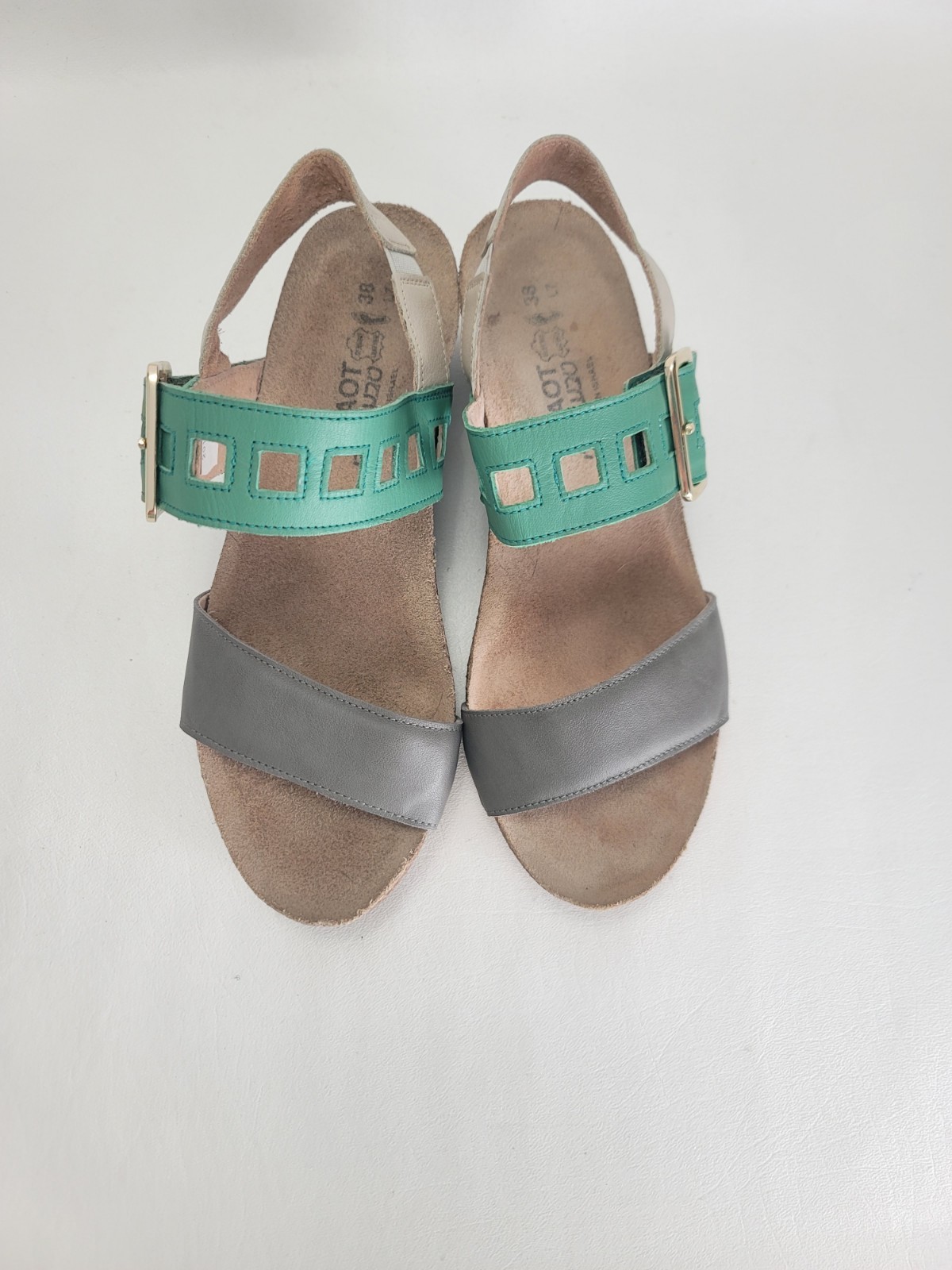 Naot Dynasty Wedge Sandal Womens Sz US 8 EU 38 Leather Memory Foam Footbed Cork