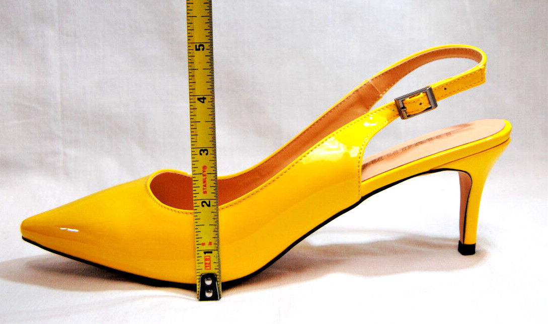 Divanne Womens Kitten Heel Slingback Closed Pointed-Toe Dress Shoes Yellow T2365