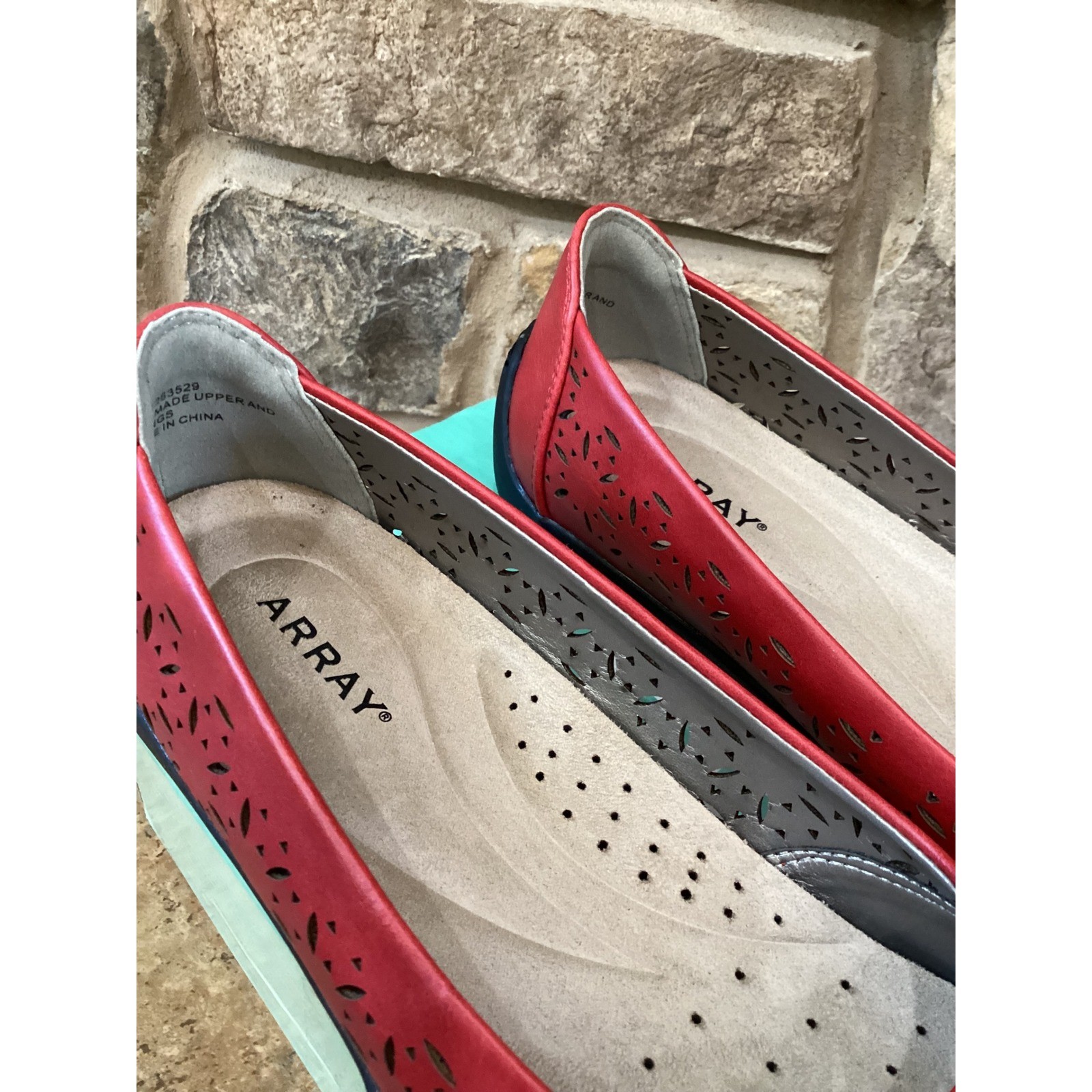 Array Jordan Red Laser Cut Perforated Slip On Ballet Flats Womens 8 New