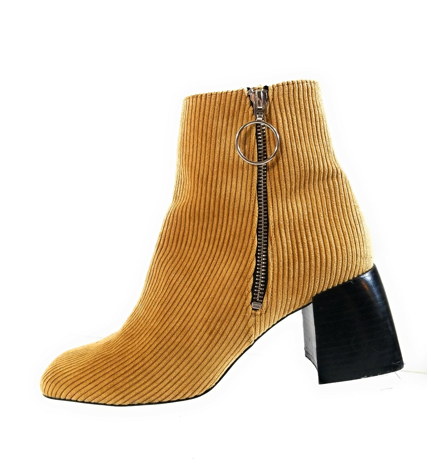 Free People Women Boots Brown Heels Textile Leather Ankle Zip Up Booties Size 39