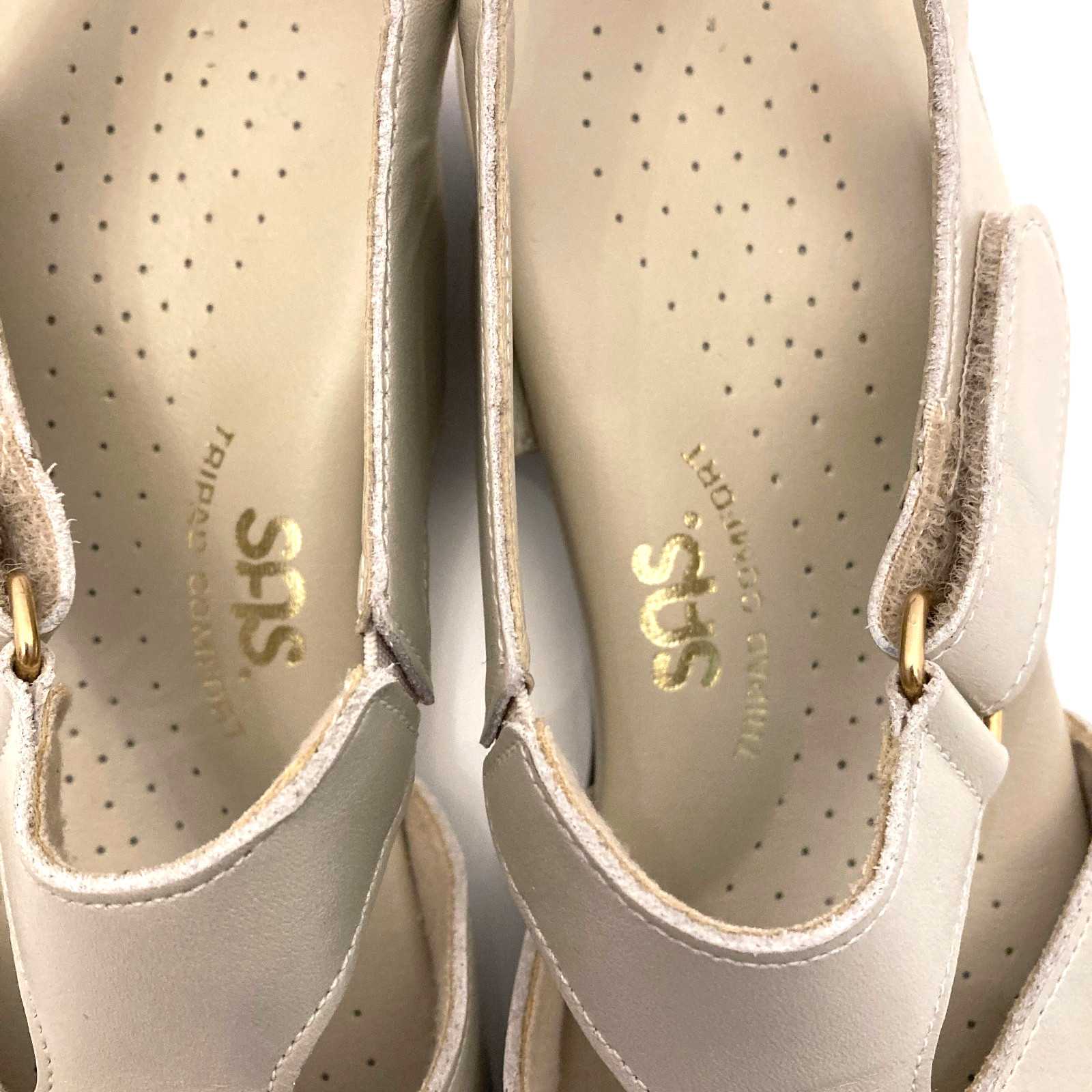 SAS Suntimer Sandal Slingback Leather Pearl Bone Womens 8 S AAA Hook & Loop