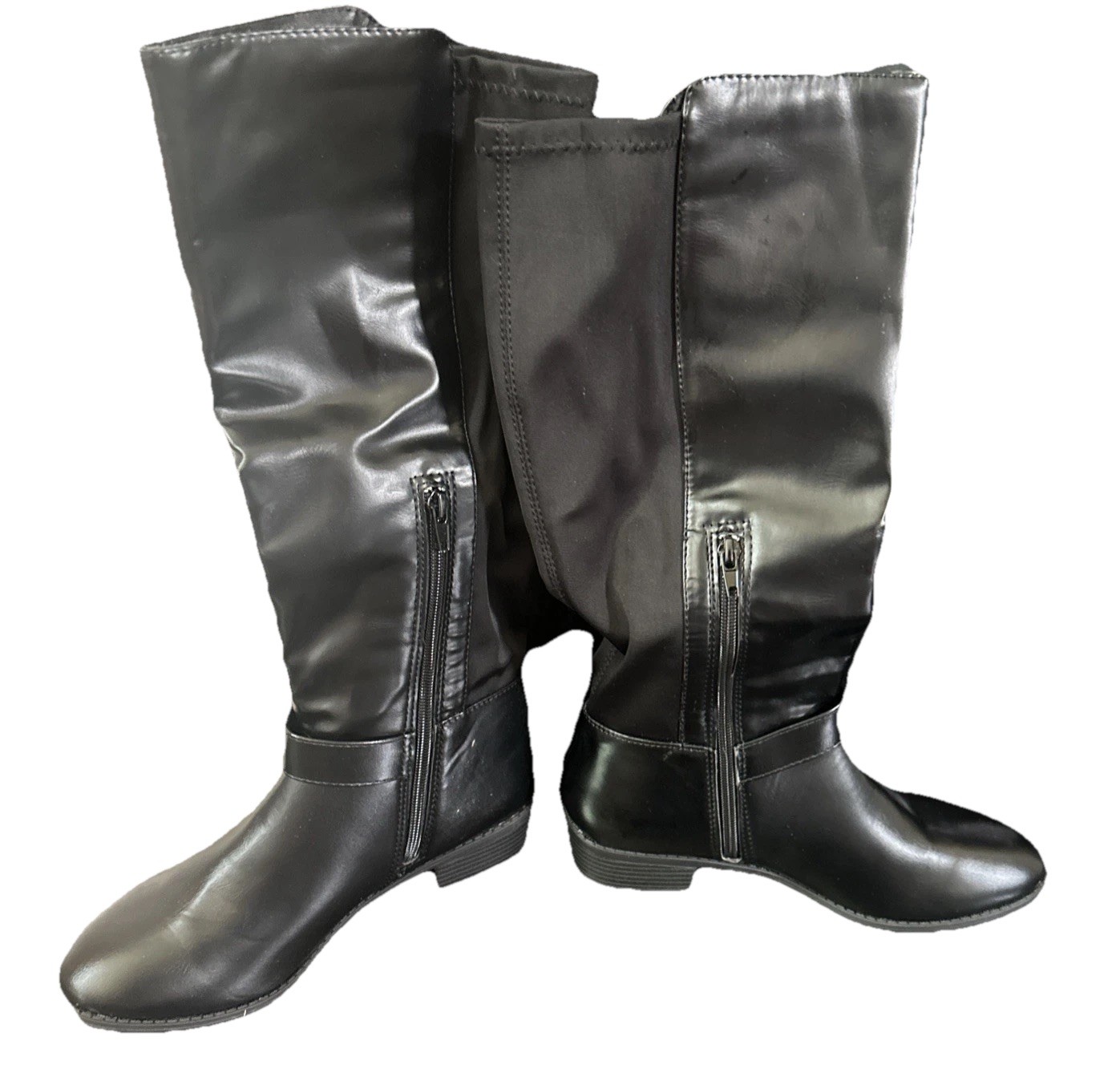 RAMPAGE Women’s Sz 7.5M black ilite Faux Leather/fabric Knee-High Boots