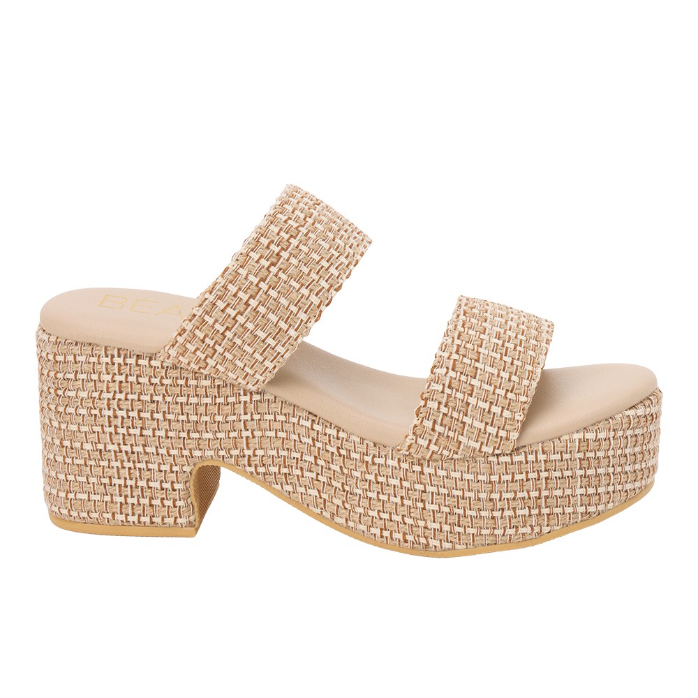BEACH by Matisse Ocean Ave Platform Block Heels Womens Beige Casual Sandals OCE