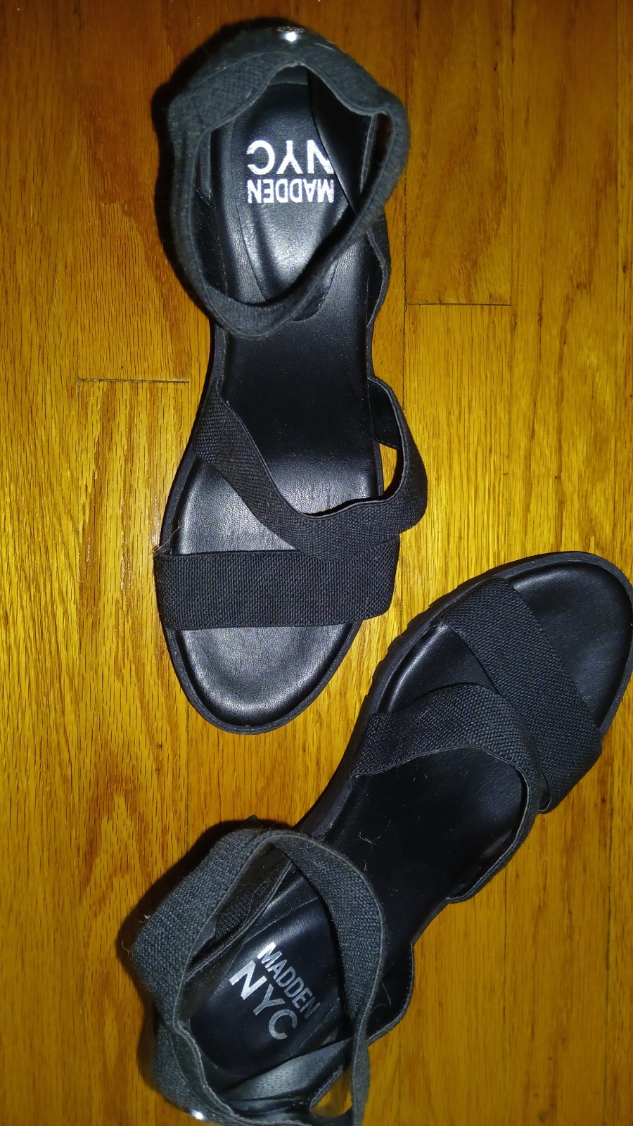 Madden NYC Women’s Black Strappy Platform Ankle Strap Slip-On Sandals 9.5