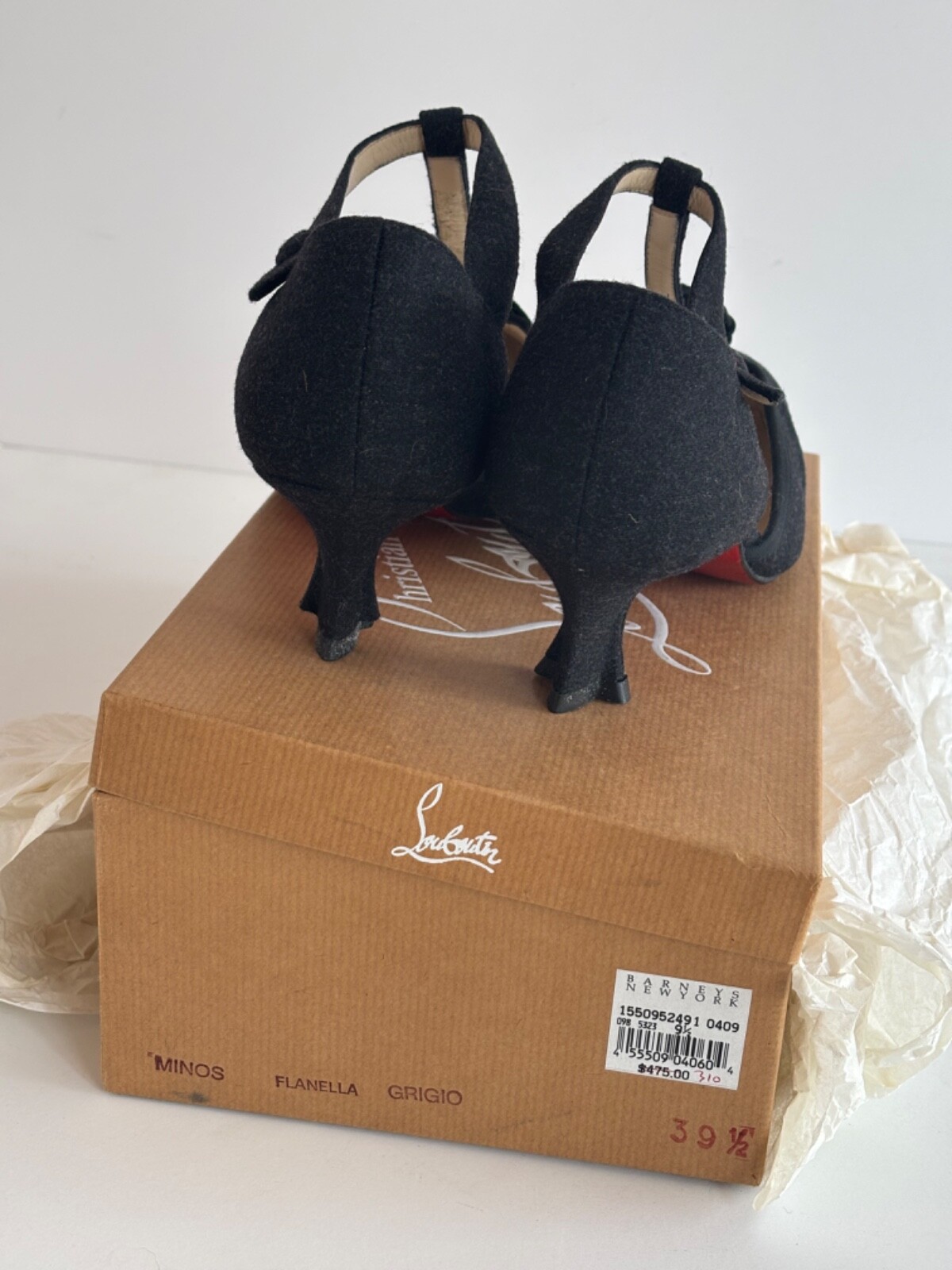 Laboutin Grey Flannel T-Strap Pump w/Ballet Pointe Toe Never Worn Circa Late 90′