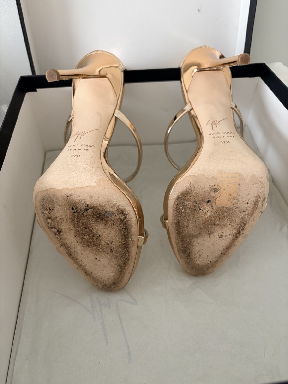 Giuseppe Zanotti Gold Strappy Open Toe Ankle Strap Stiletto Heels 37.5