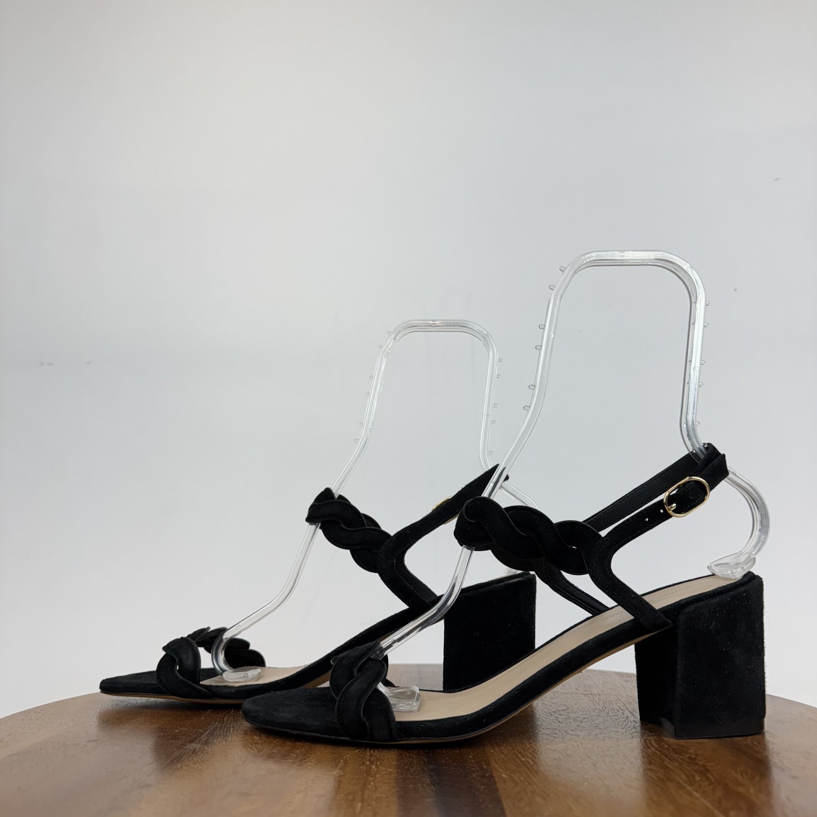 Womens Stuart Weitzman Twistie Black Suede Strappy Block Heel Sandals Size 11 B