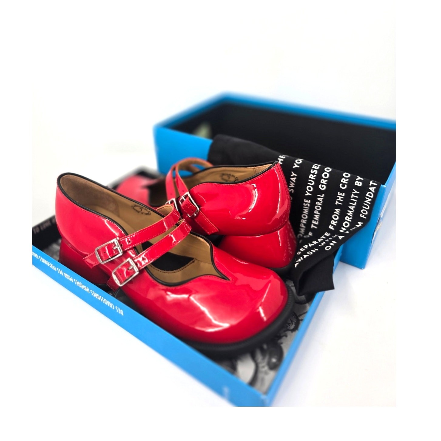 John Fluevog Amber Double Strap Mary Janes Red Patent Leather New in Box Size 7