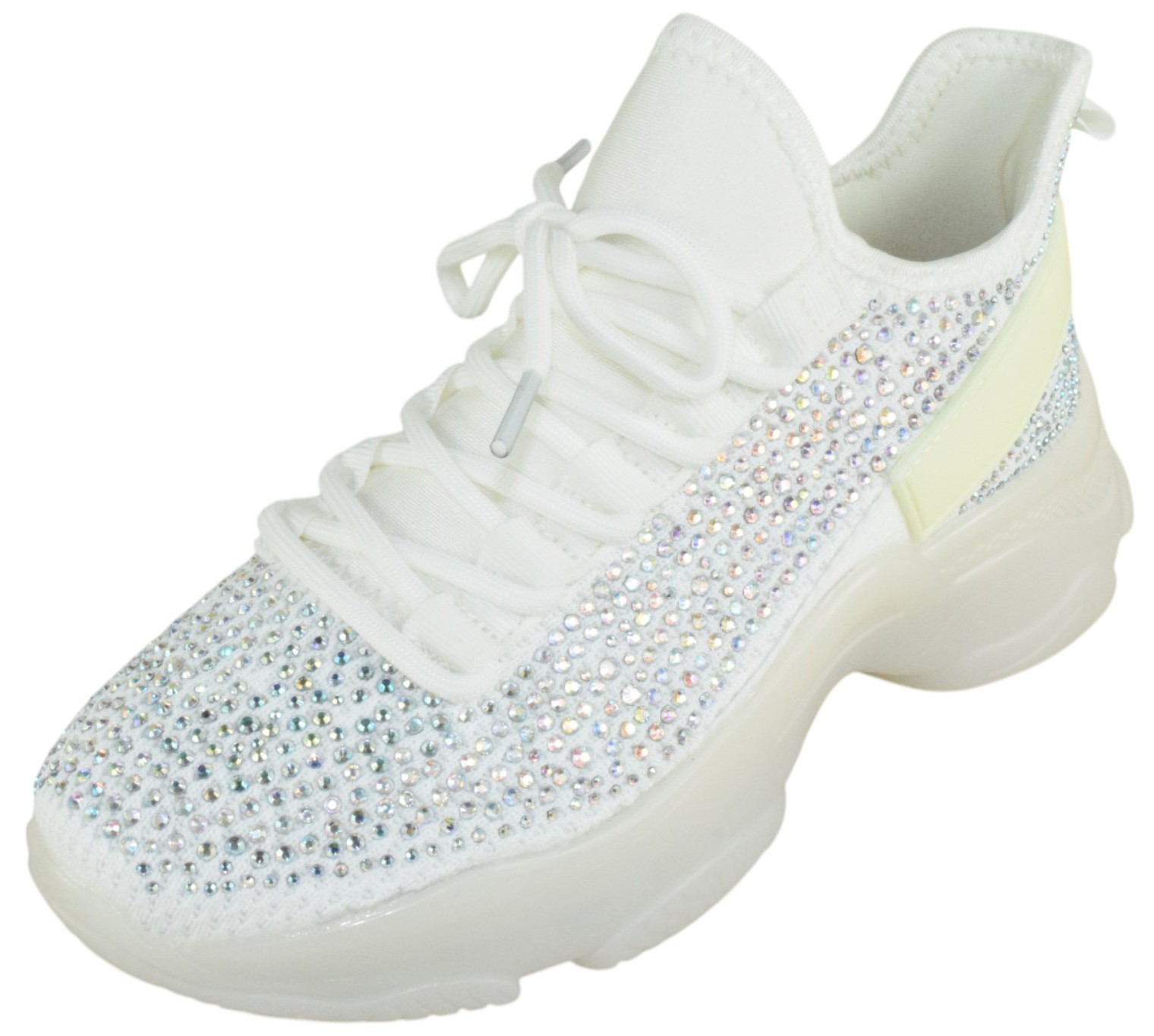 Berness Women Rhinestone Chunky Sneakers Platform Lace-Up Sparkle FREYA White