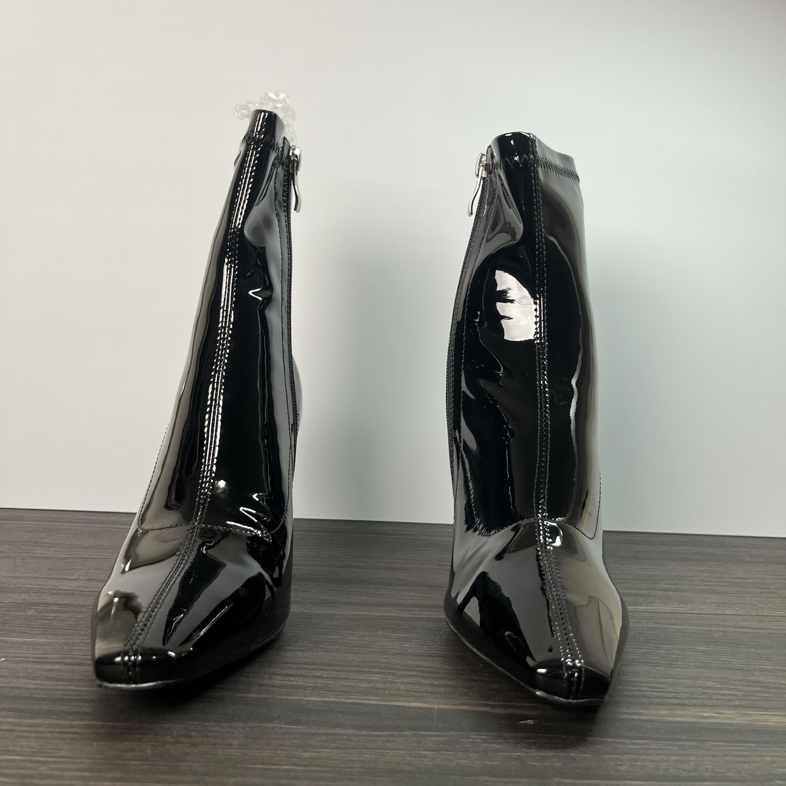 Black Patent Leather Latex Ankle Boot heeled Comfort Sexy Grunge Punk Bikercore