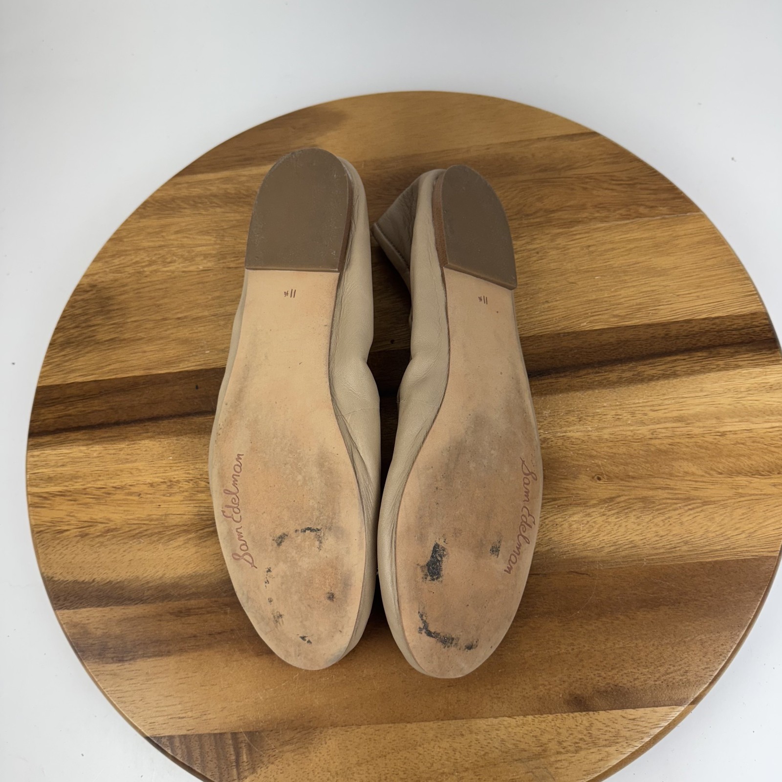 Womens Sam Edelman Felicia Beige Leather Casual Bow Ballet Flats Size 11.5 M GUC