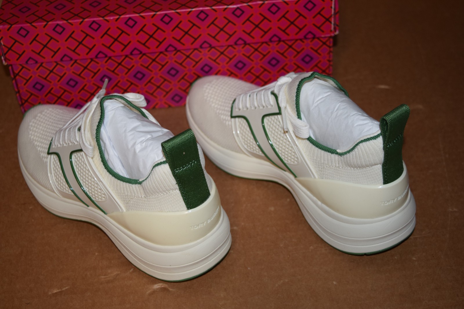 TORY BURCH T SOCK RUNNER IVORY/GREEN WOMEN SNEAKERS 5.5, 7, 11