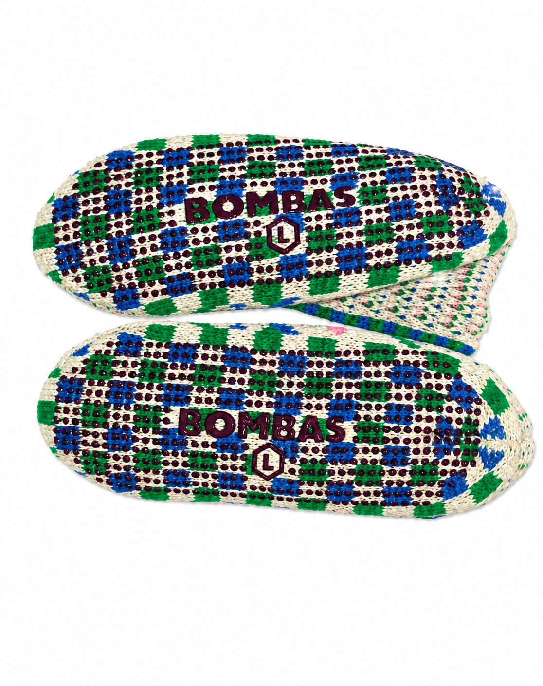 Bombas – Gripper Sherpa Lined Slipper – White/Green/Blue/Pink – Size L