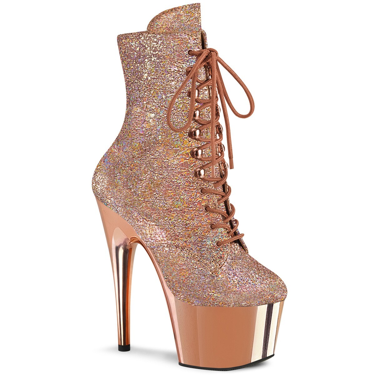 ROSE GOLD HOLOGRAPHIC METALLIC 7″ BOOT-CHROME PF-SIDE ZIPS Sz 5 6 7 8 9 10 11 12