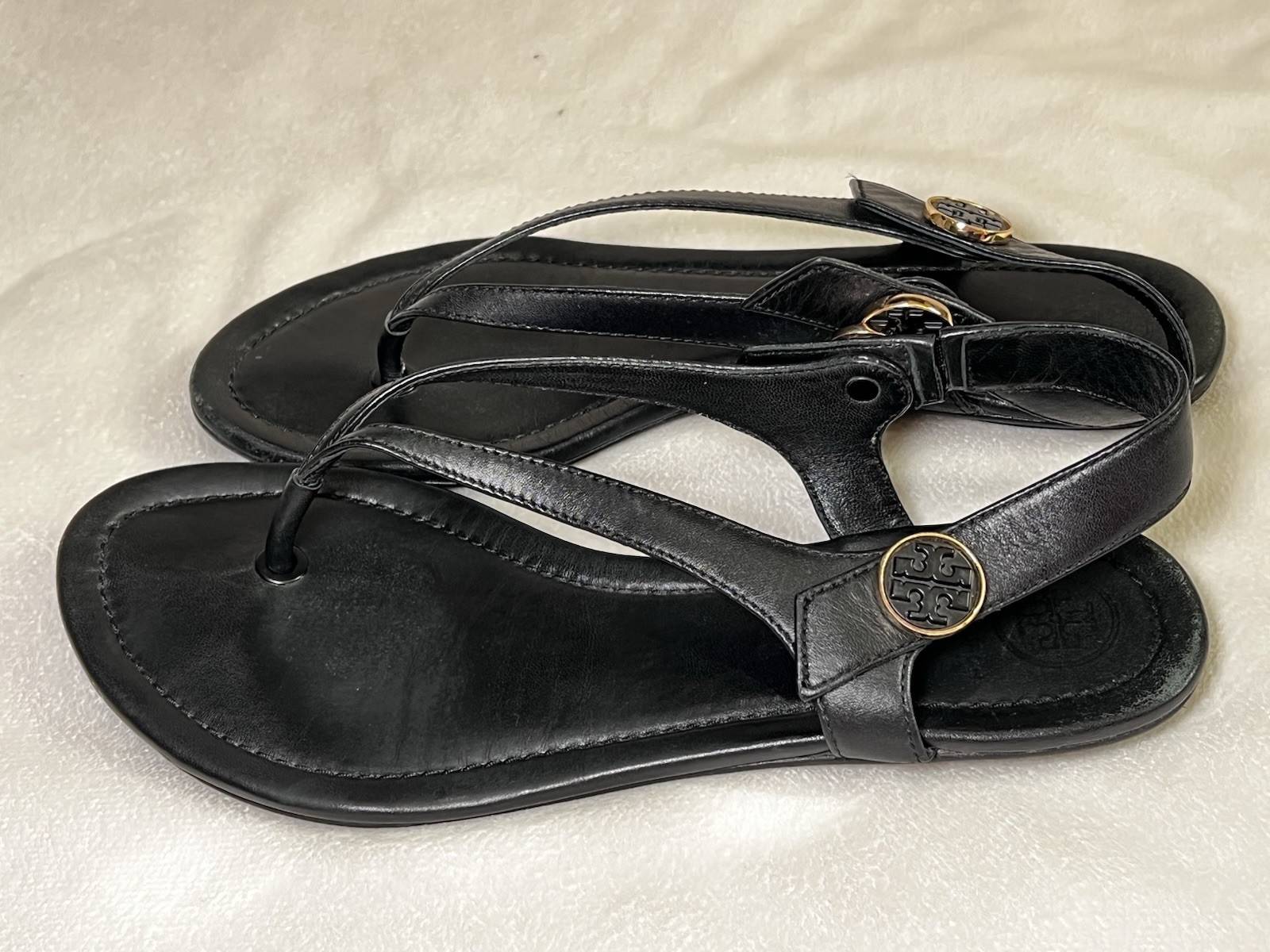 Tory Burch Women’s Thong Slingback Leather Sandals Black Size 7.5
