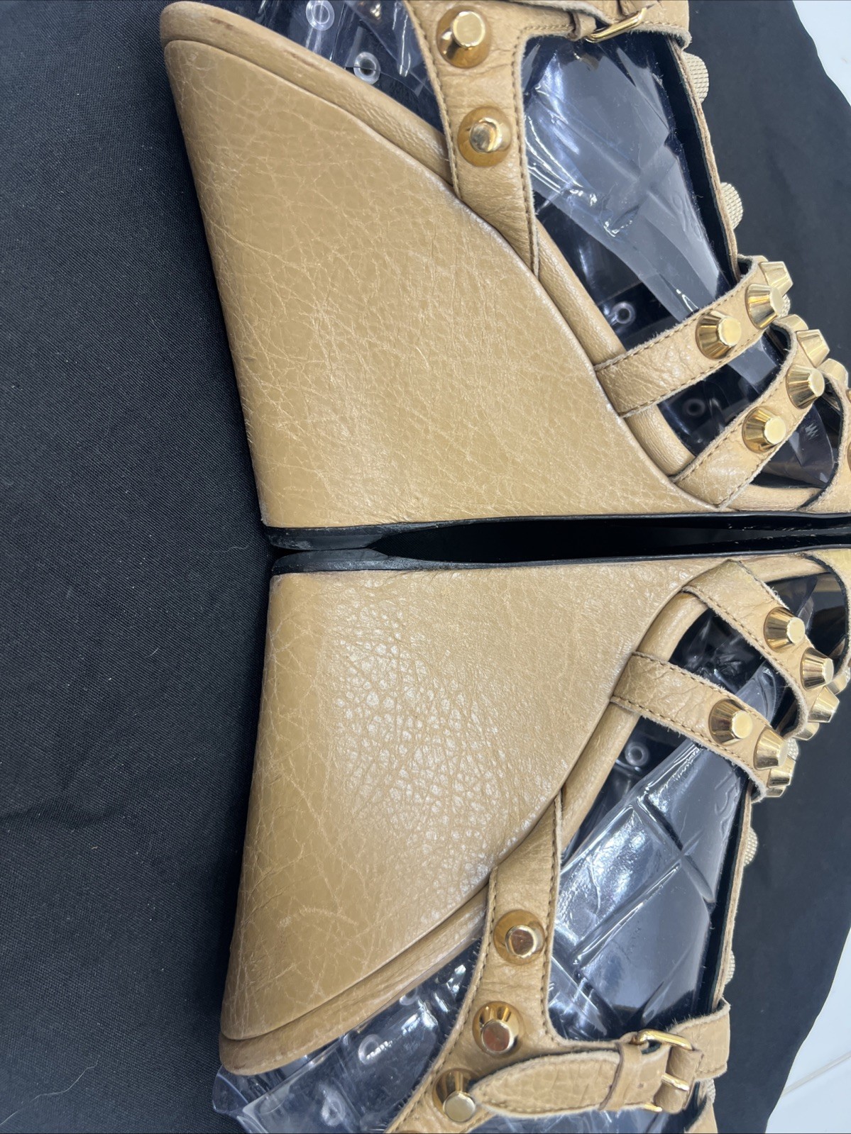 Balenciaga City Sandals 40 Wedge Caged Gladiator Mules Booties Gold Giant Studs