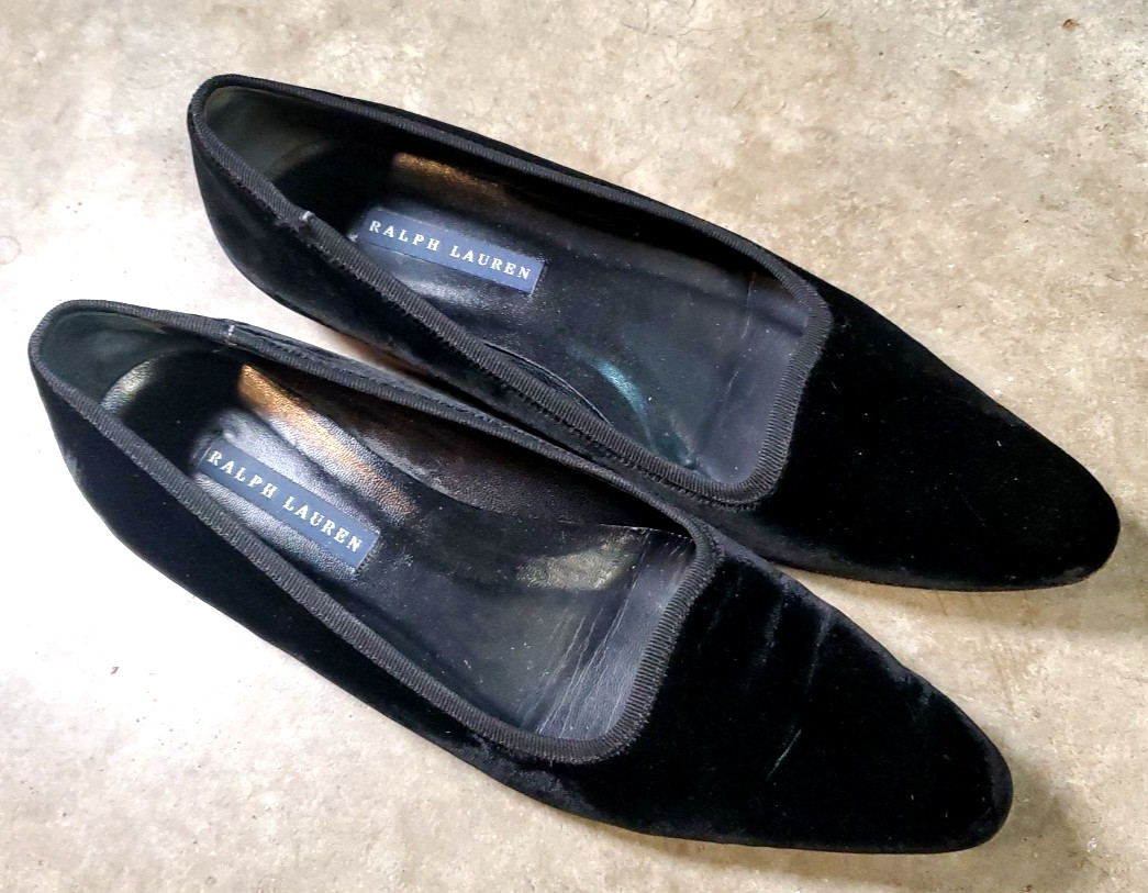 Ralph Lauren Black Velvet & Grosgrain Trim Ballet Flat Italian Womens Size 6.5B