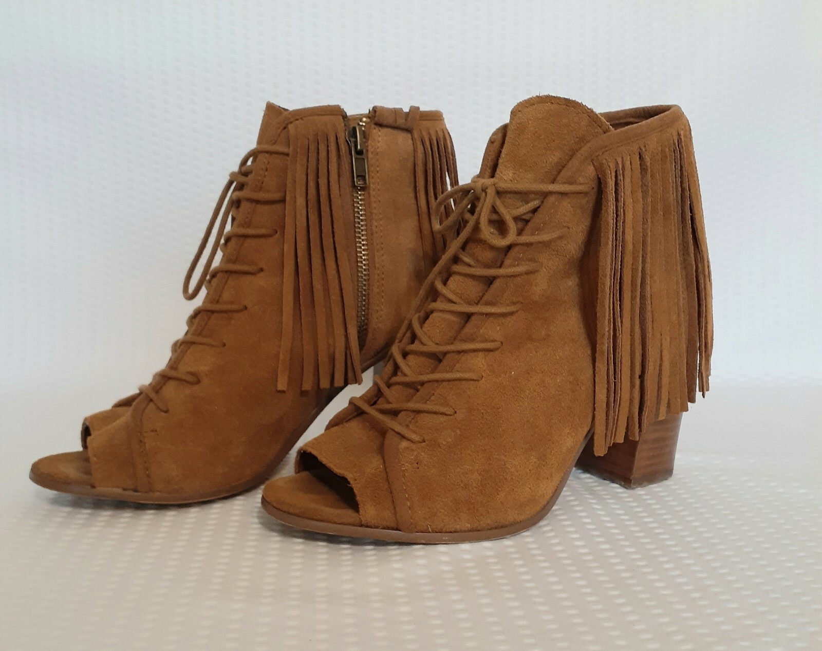 Steve MADDEN FRINGE Ankle Boot Open Toe Fringe Boho US 6B, Euro 36,37 Suede